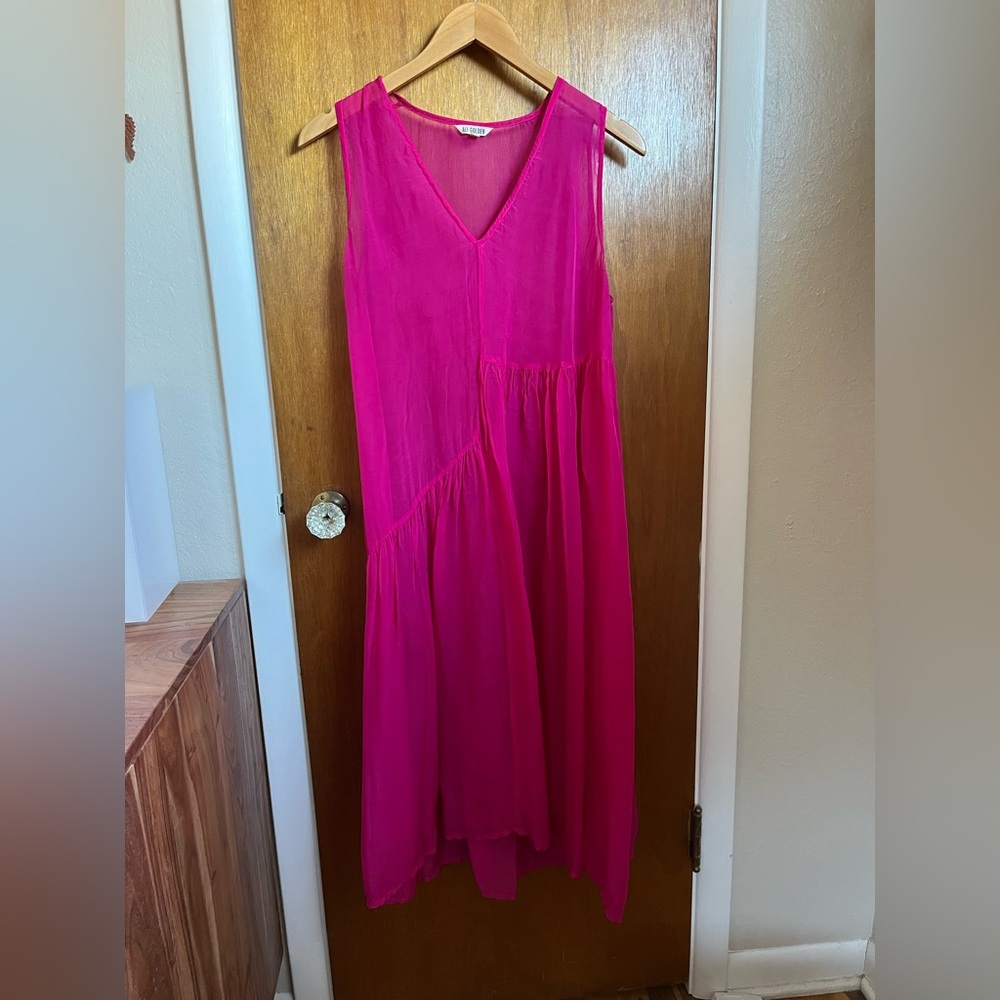 Hot Pink sheer sleeveless Ali Golden Dress - Picture 4 of 11
